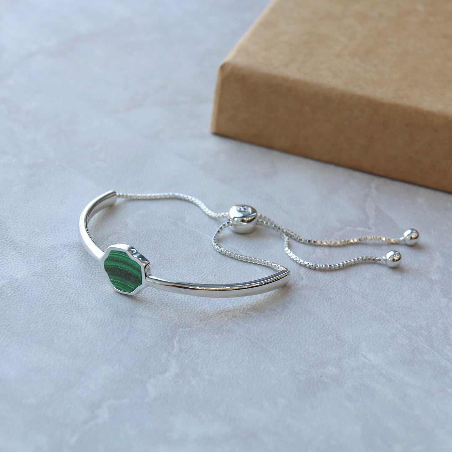 LUCK - Malachite Adjustable Bracelet (Silver)