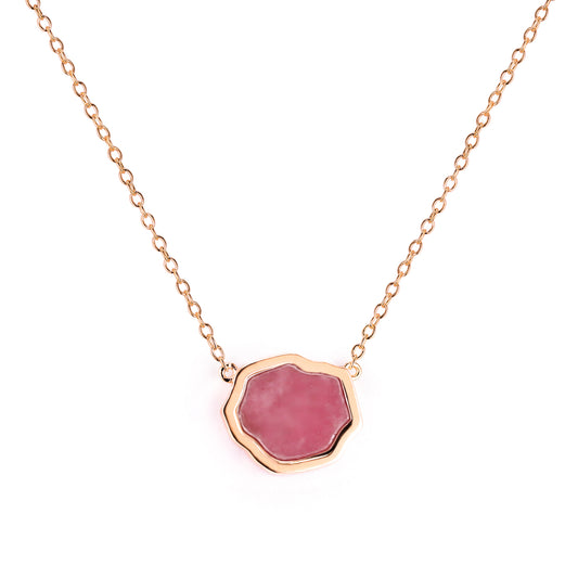 LOVE - Rhodonite Single Stone Necklace (Rose Gold)