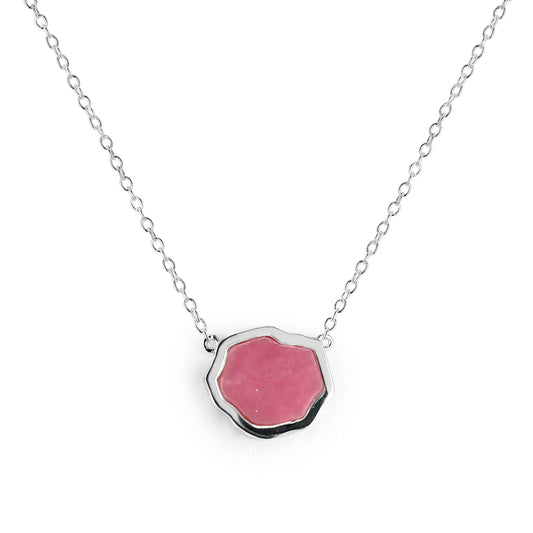 LOVE - Rhodonite Single Stone Necklace (Silver)