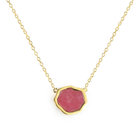 LOVE - Rhodonite Single Stone Necklace (Gold)