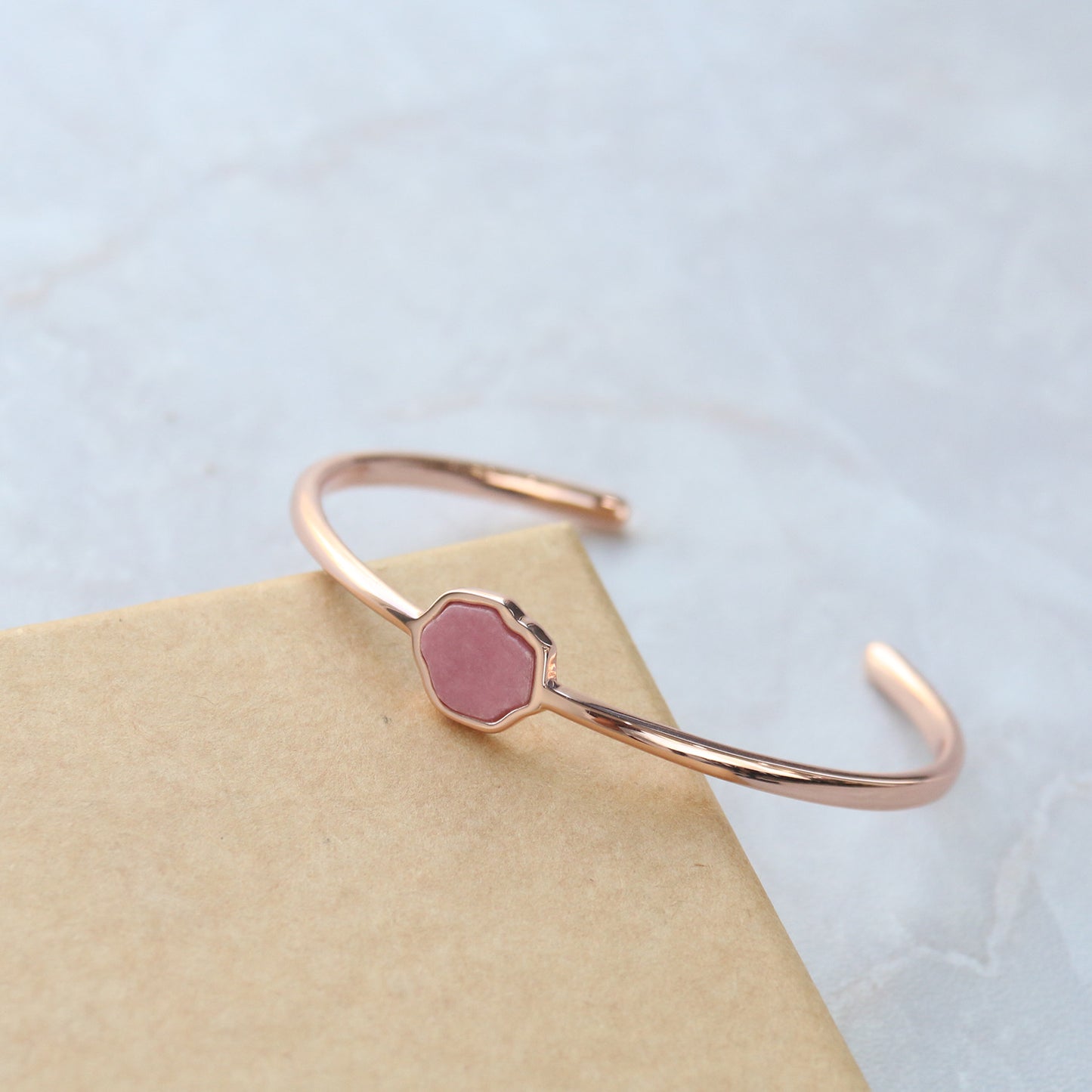 LOVE - Rhodonite Single Stone Cuff (Rose Gold)