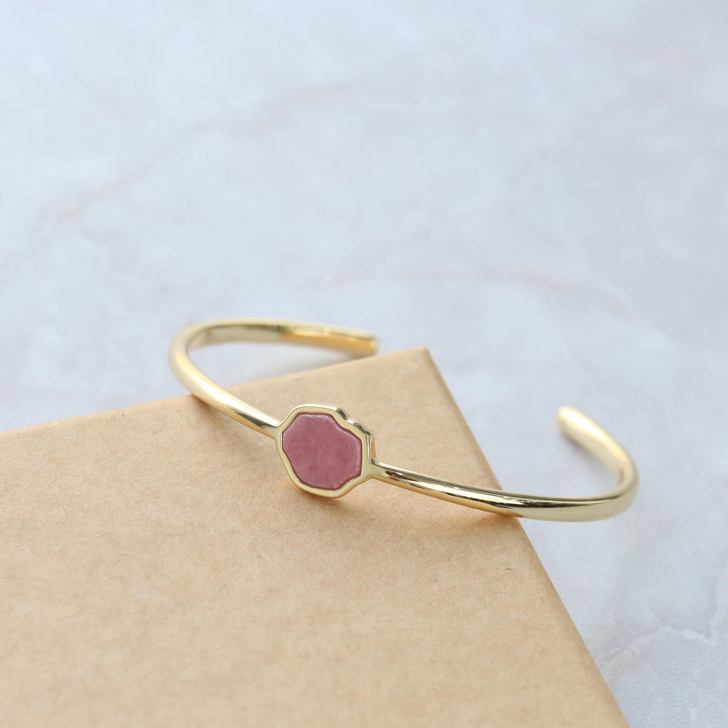 LOVE - Rhodonite Single Stone Cuff (Gold Vermeil)