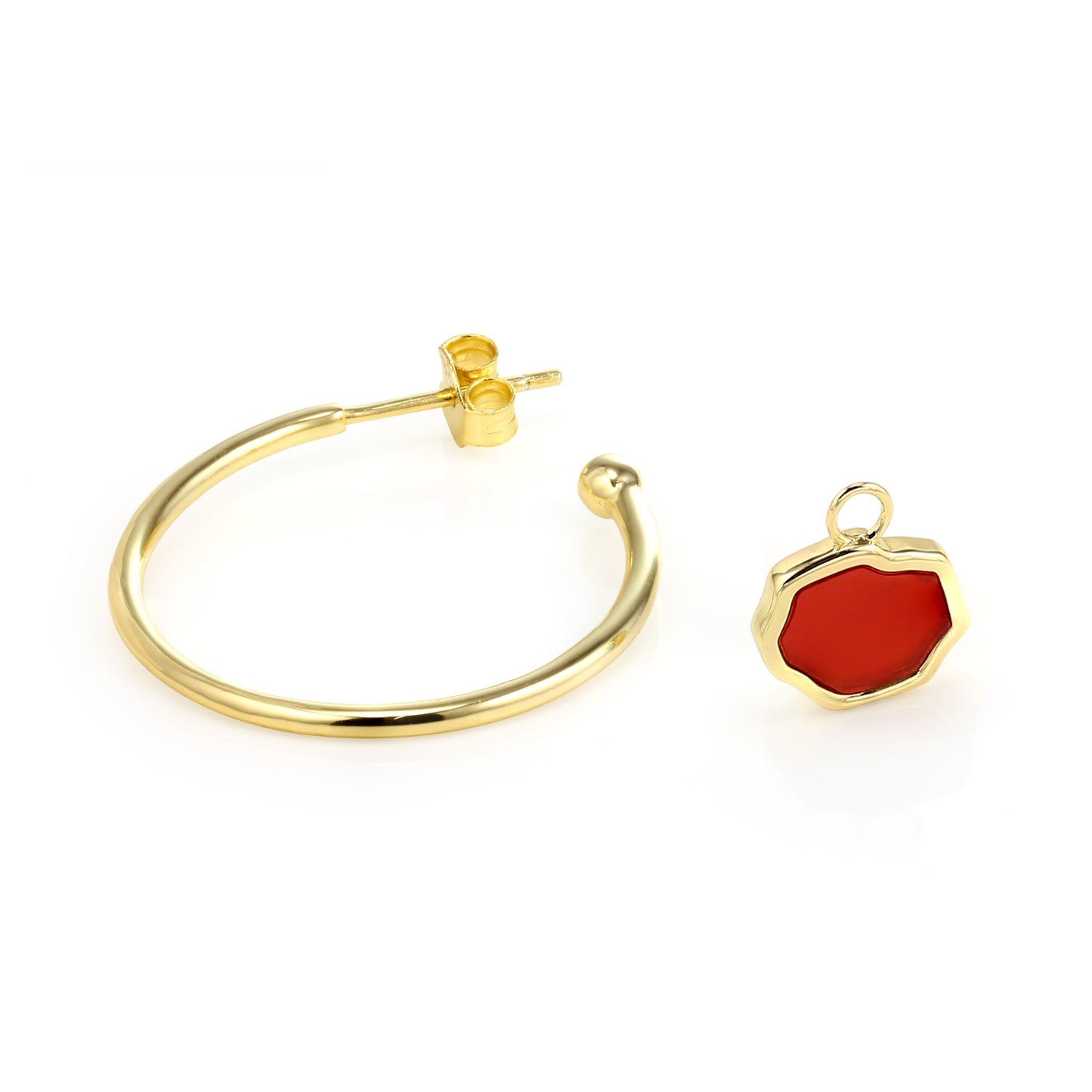 MOTIVATION - Carnelian Stone Charm & Hoop Earrings (Gold Vermeil)