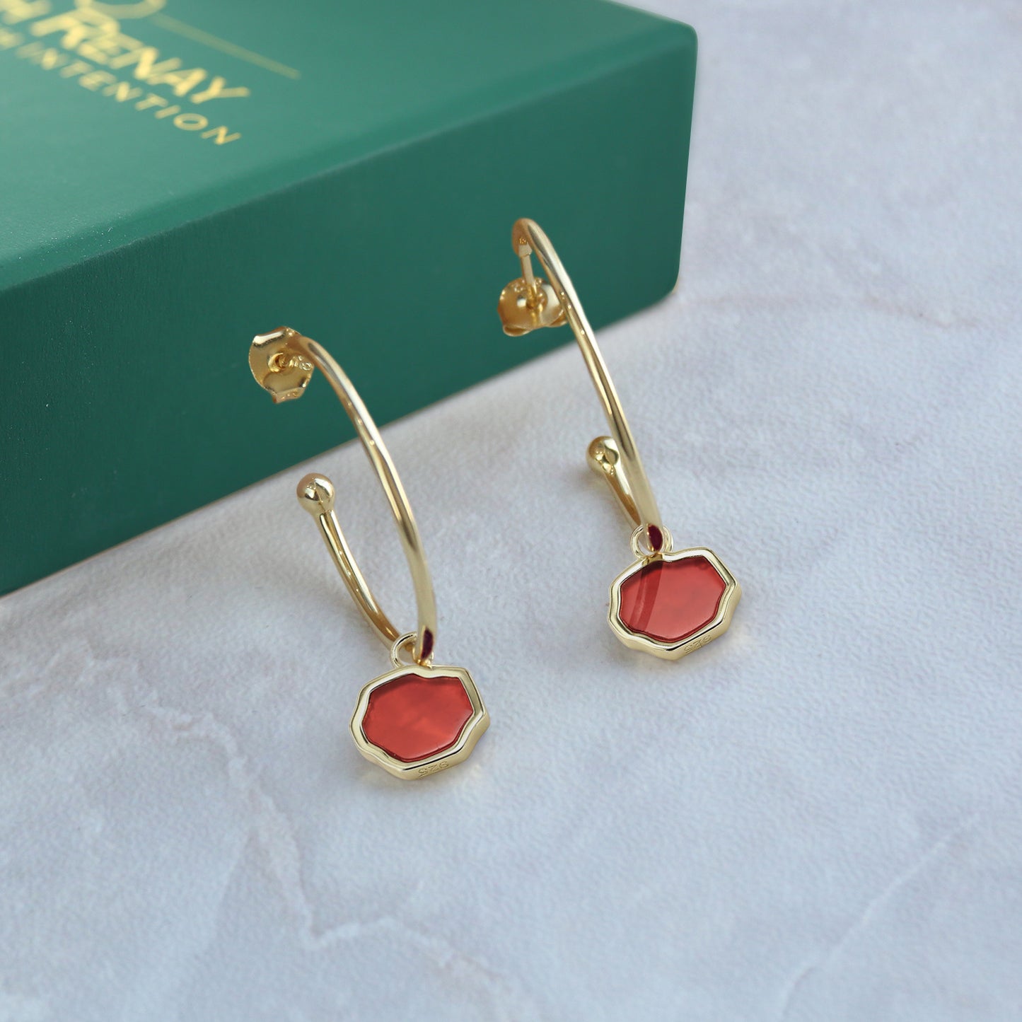 MOTIVATION - Carnelian Stone Charm & Hoop Earrings (Gold Vermeil)