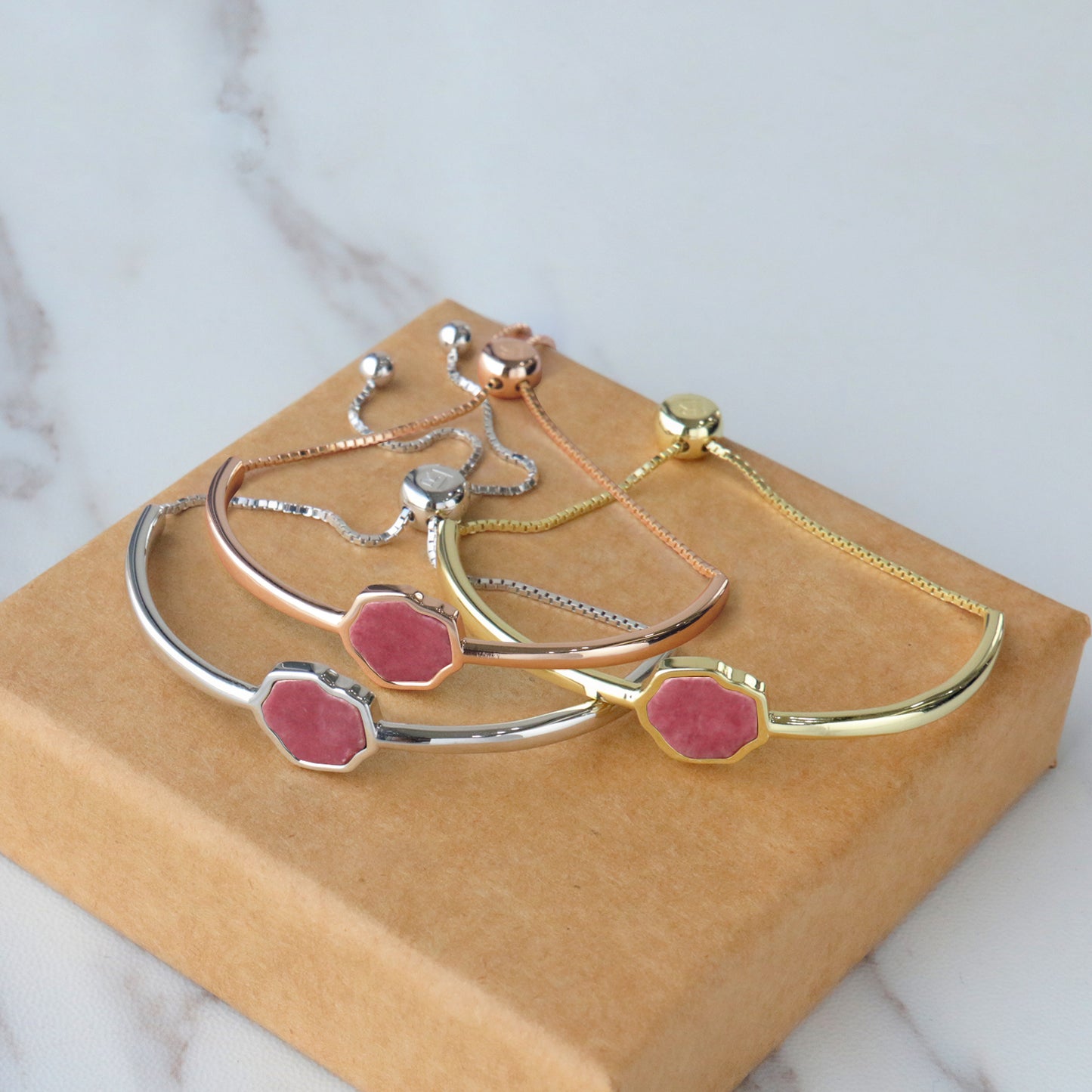 LOVE - Rhodonite Adjustable Bracelet (Gold Vermeil)