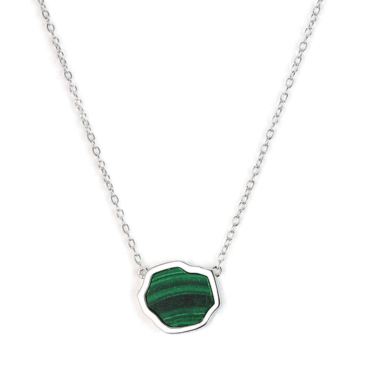 LUCK - Malachite Single Stone Necklace (Silver)