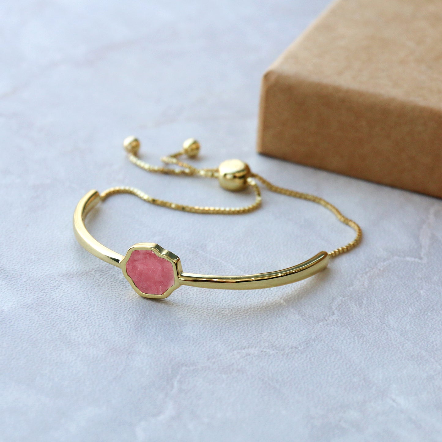 LOVE - Rhodonite Adjustable Bracelet (Gold Vermeil)