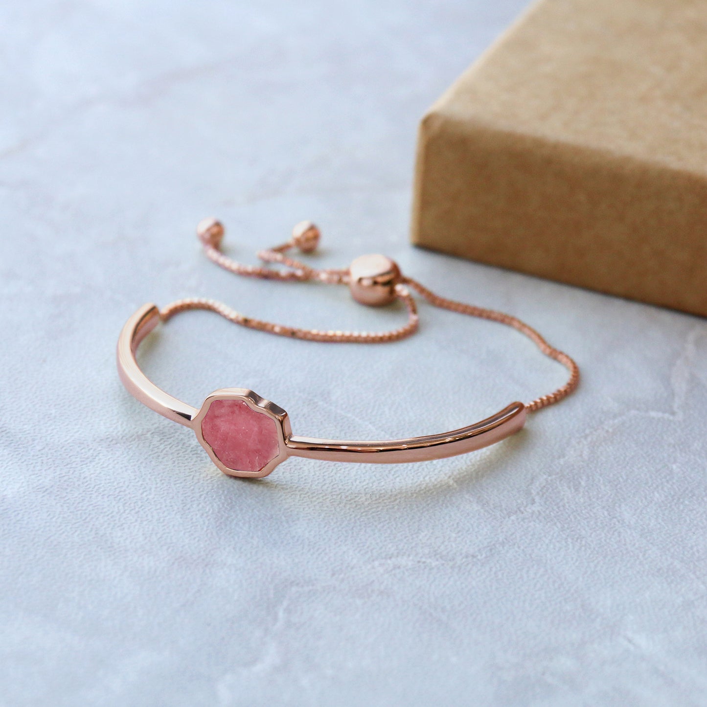 LOVE - Rhodonite Adjustable Bracelet (Rose Gold)