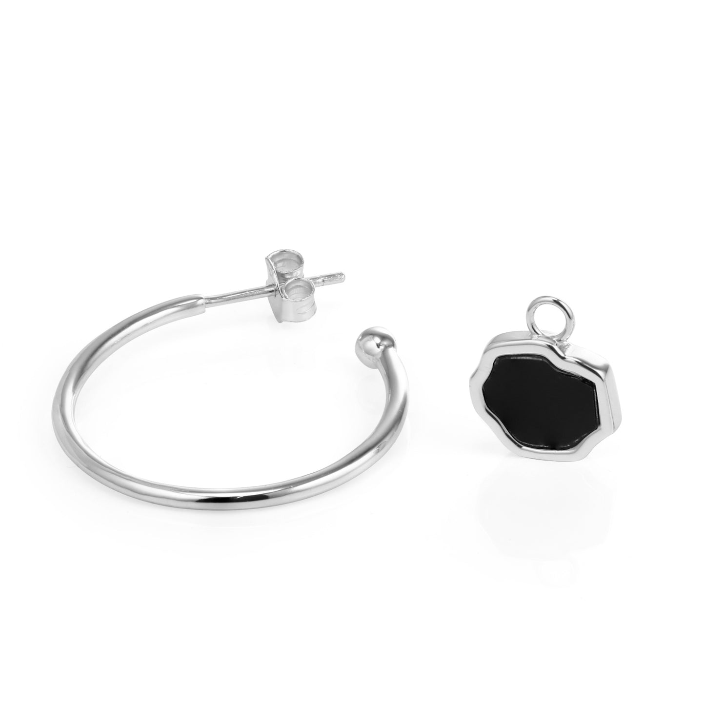 CONFIDENCE - Black Onyx Stone Charm & Hoop Earrings (Silver)