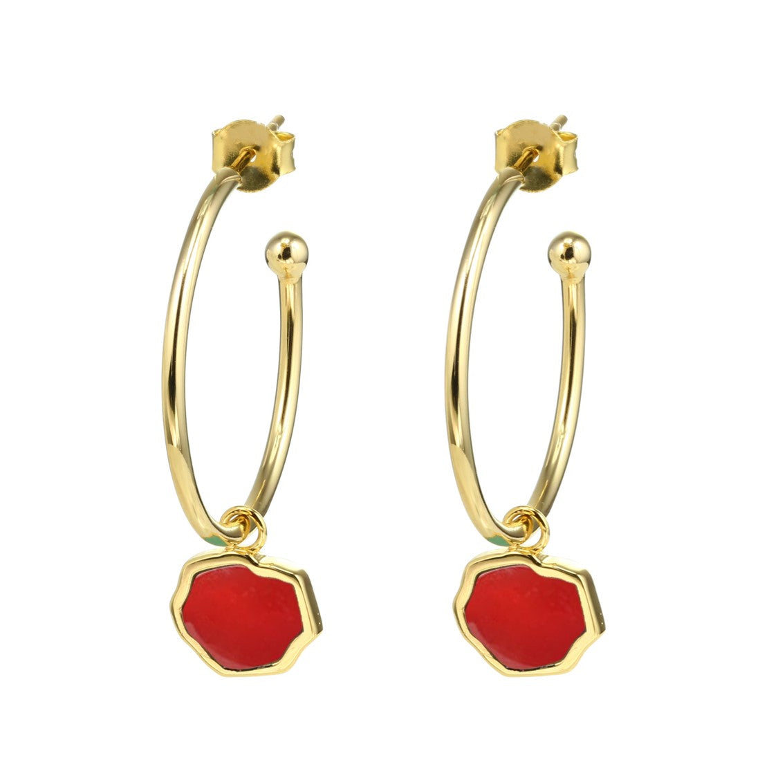 MOTIVATION - Carnelian Stone Charm & Hoop Earrings (Gold Vermeil)