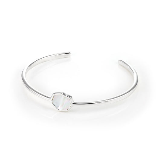 PEACE - Mother of Pearl Single Stone Cuff (Silver)