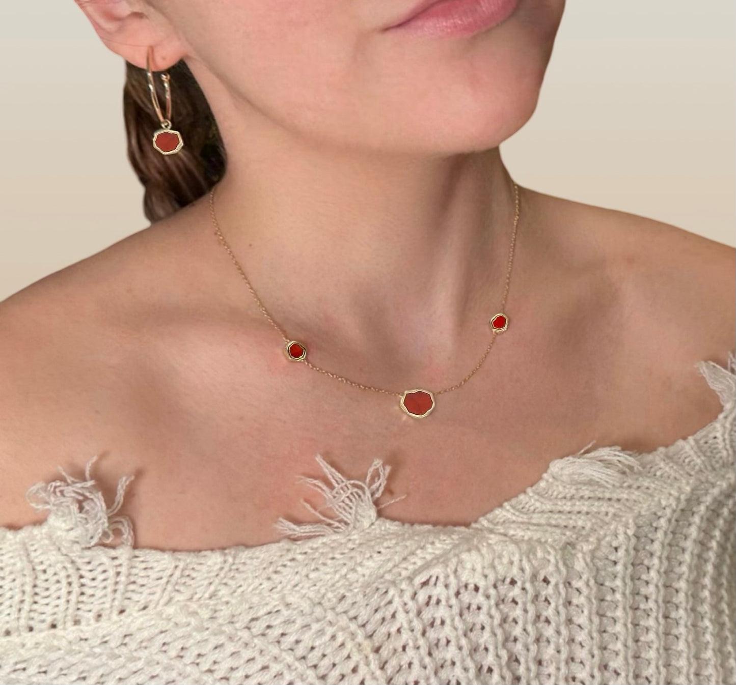 MOTIVATION - Carnelian Stone Charm & Hoop Earrings (Gold Vermeil)