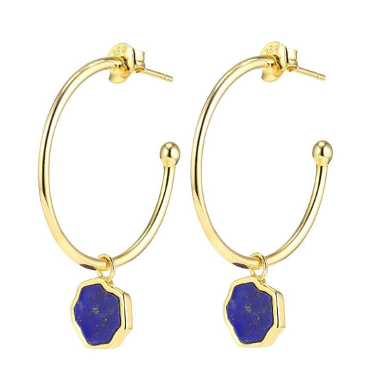 STRENGTH - Lapis Lazuli Stone Charm & Hoop Earrings (Gold Vermeil)