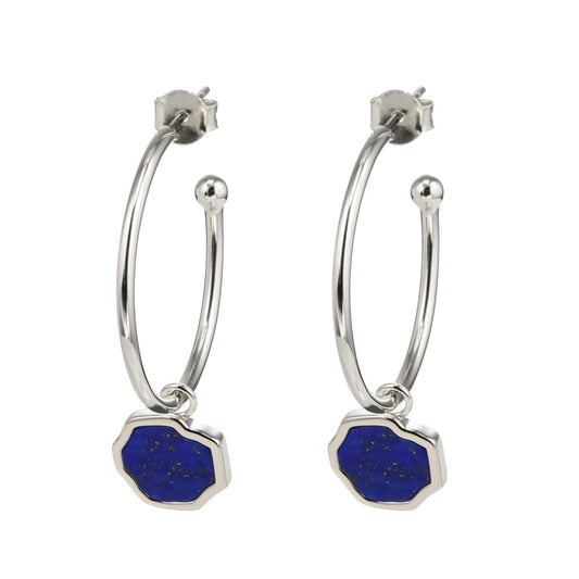 STRENGTH - Lapis Lazuli Stone Charm & Hoop Earrings (Silver)