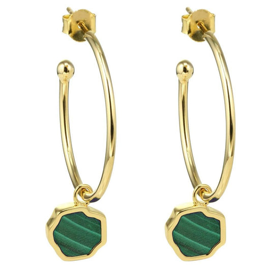 LUCK - Malachite Stone Charm & Hoop Earrings (Gold Vermeil)