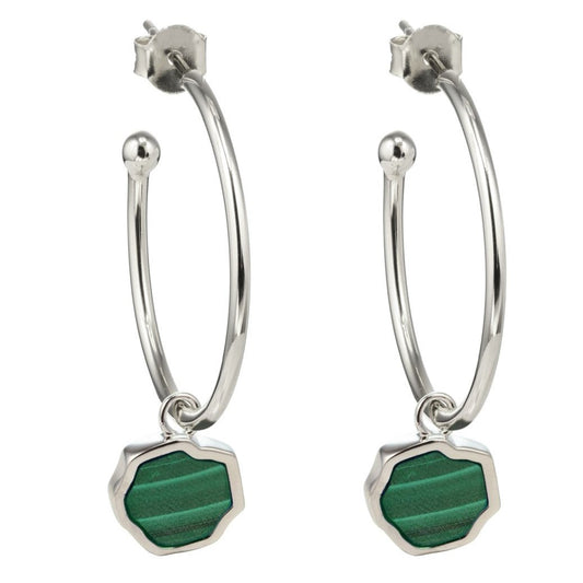 LUCK - Malachite Stone Charm & Hoop Earrings (Silver)