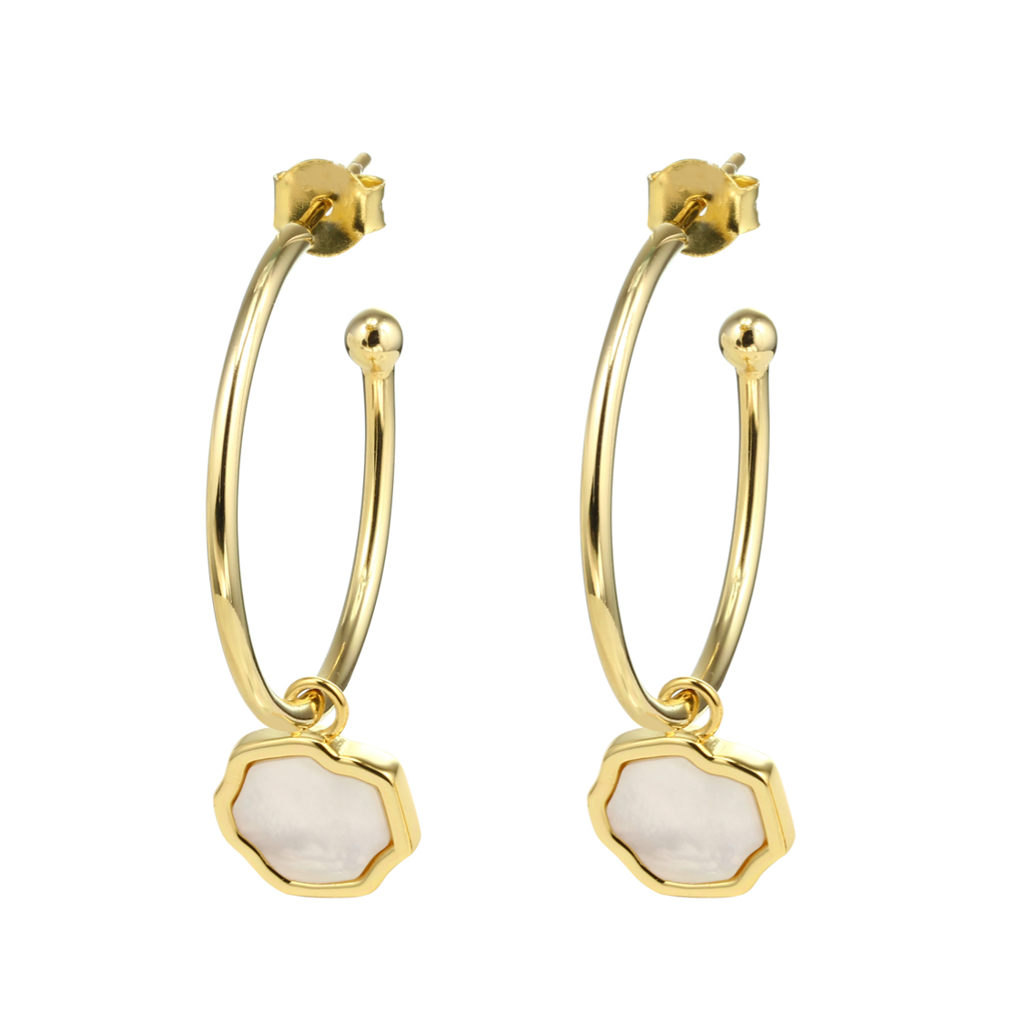 PEACE - Mother of Pearl Charm & Hoop Earrings (Gold Vermeil)