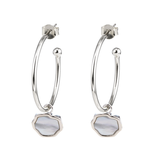 PEACE - Mother of Pearl Charm & Hoop Earrings (Silver)