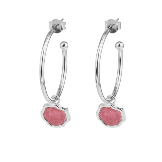 LOVE -Rhodonite Stone Charm & Hoop Earrings (Silver)