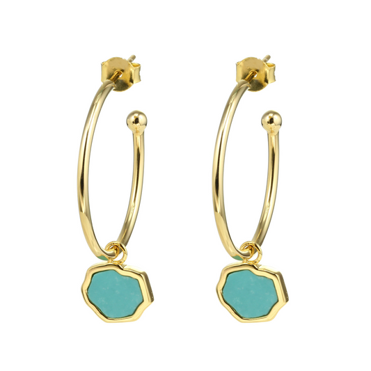 PROTECTION - Turquoise Stone Charm & Hoop Earrings (Gold Vermeil)