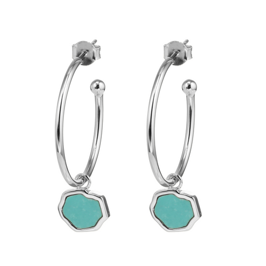 PROTECTION - Turquoise Stone Charm & Hoop Earrings (Silver)