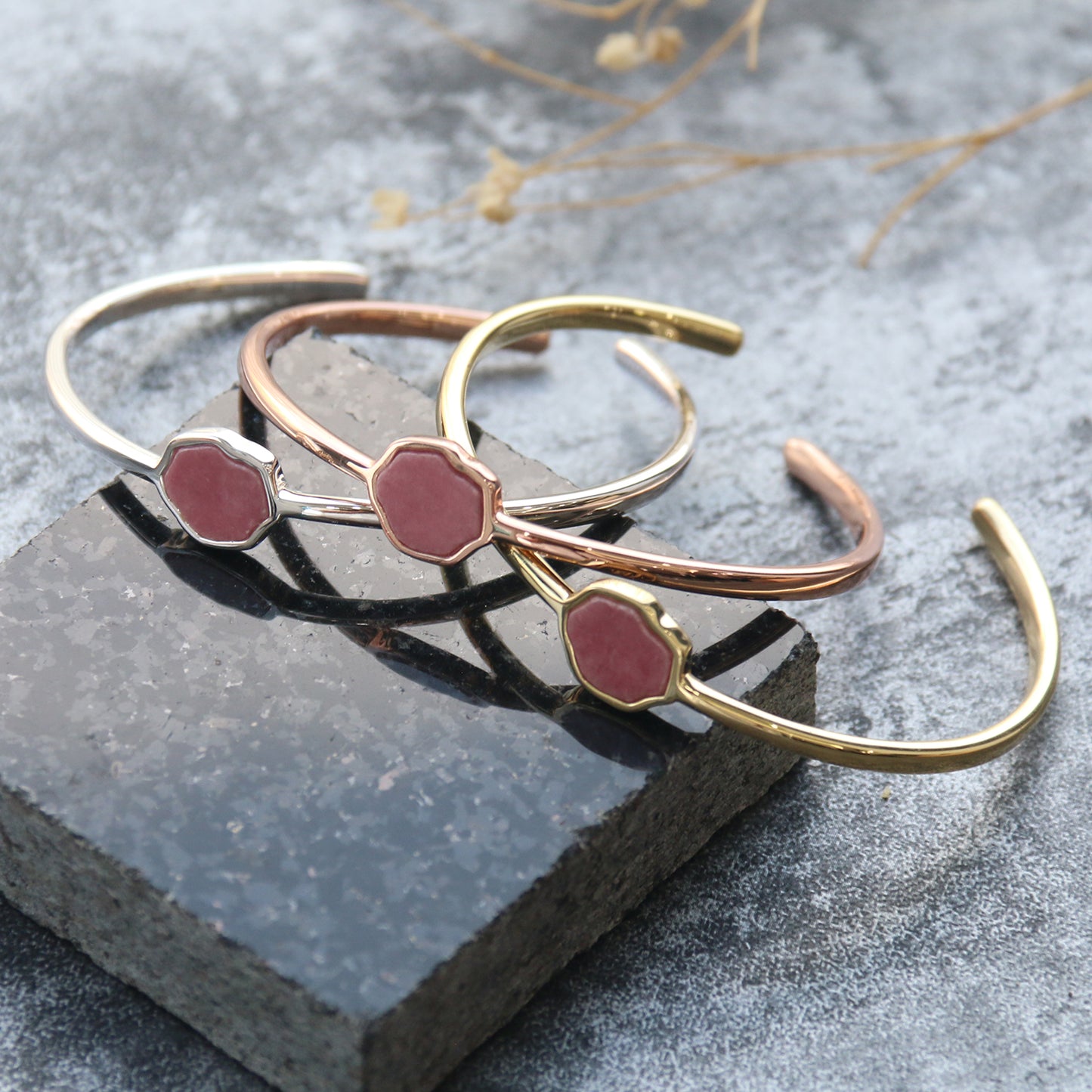 LOVE - Rhodonite Single Stone Cuff (Gold Vermeil)