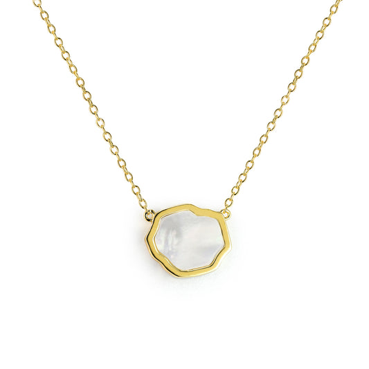 PEACE - Mother of Pearl Single Stone Necklace (Gold Vermeil)