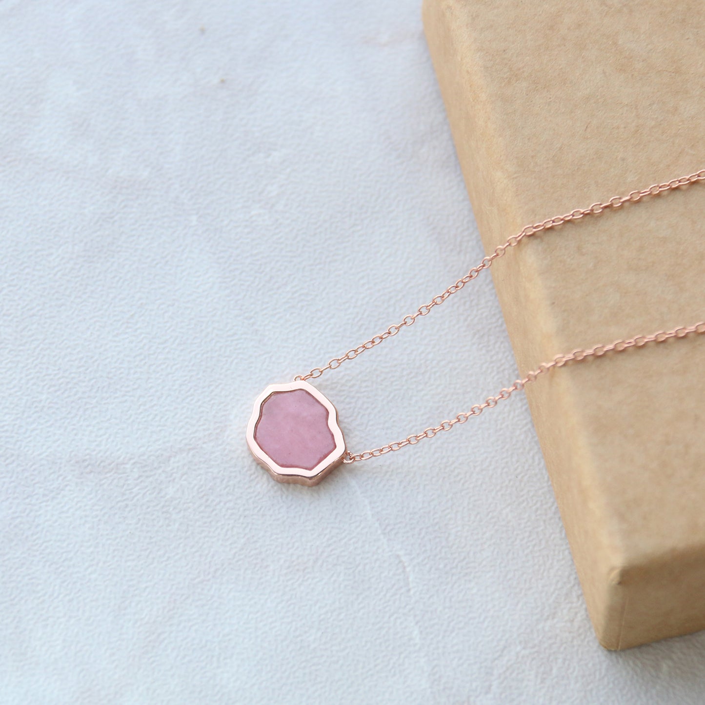 LOVE - Rhodonite Single Stone Necklace (Rose Gold)