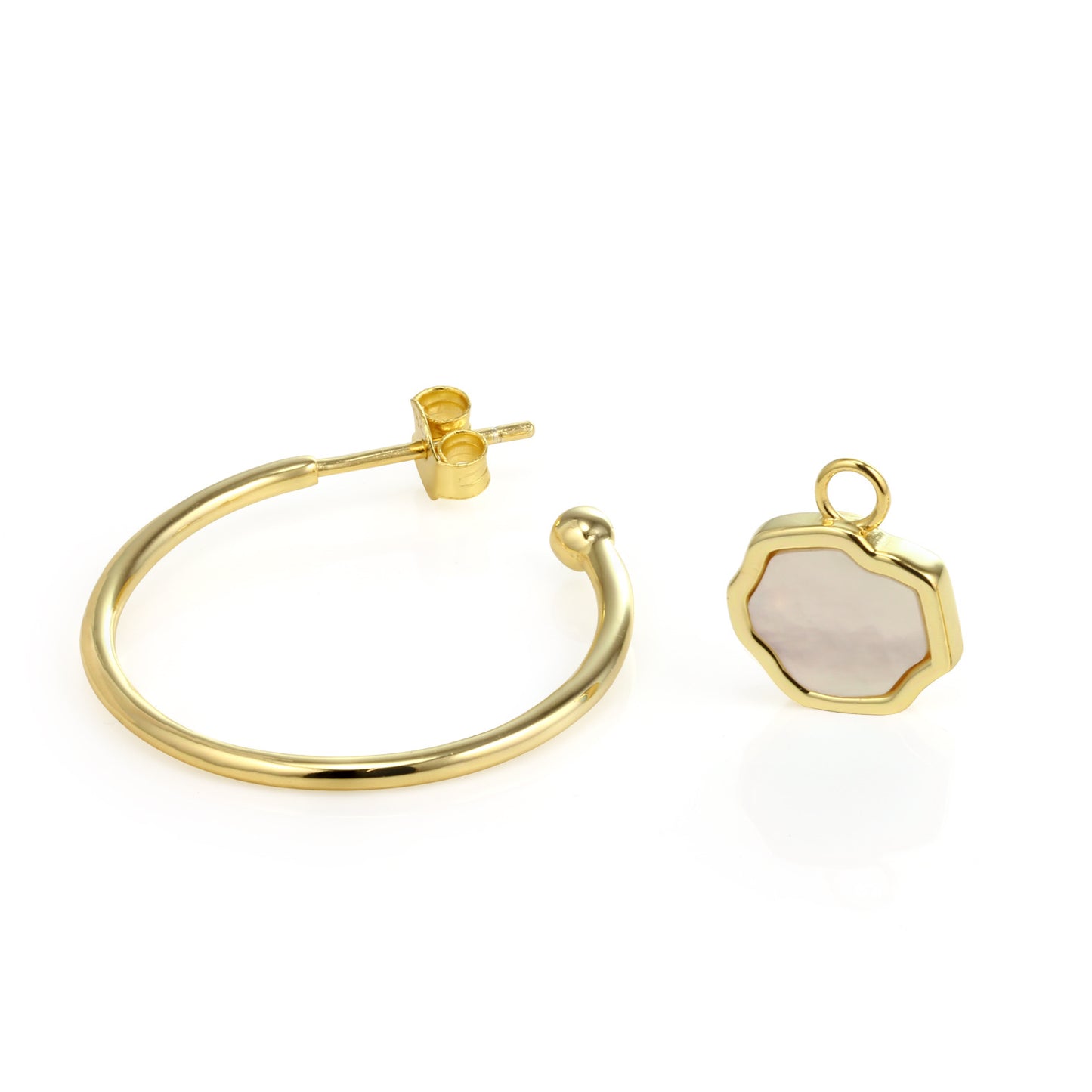 PEACE - Mother of Pearl Charm & Hoop Earrings (Gold Vermeil)