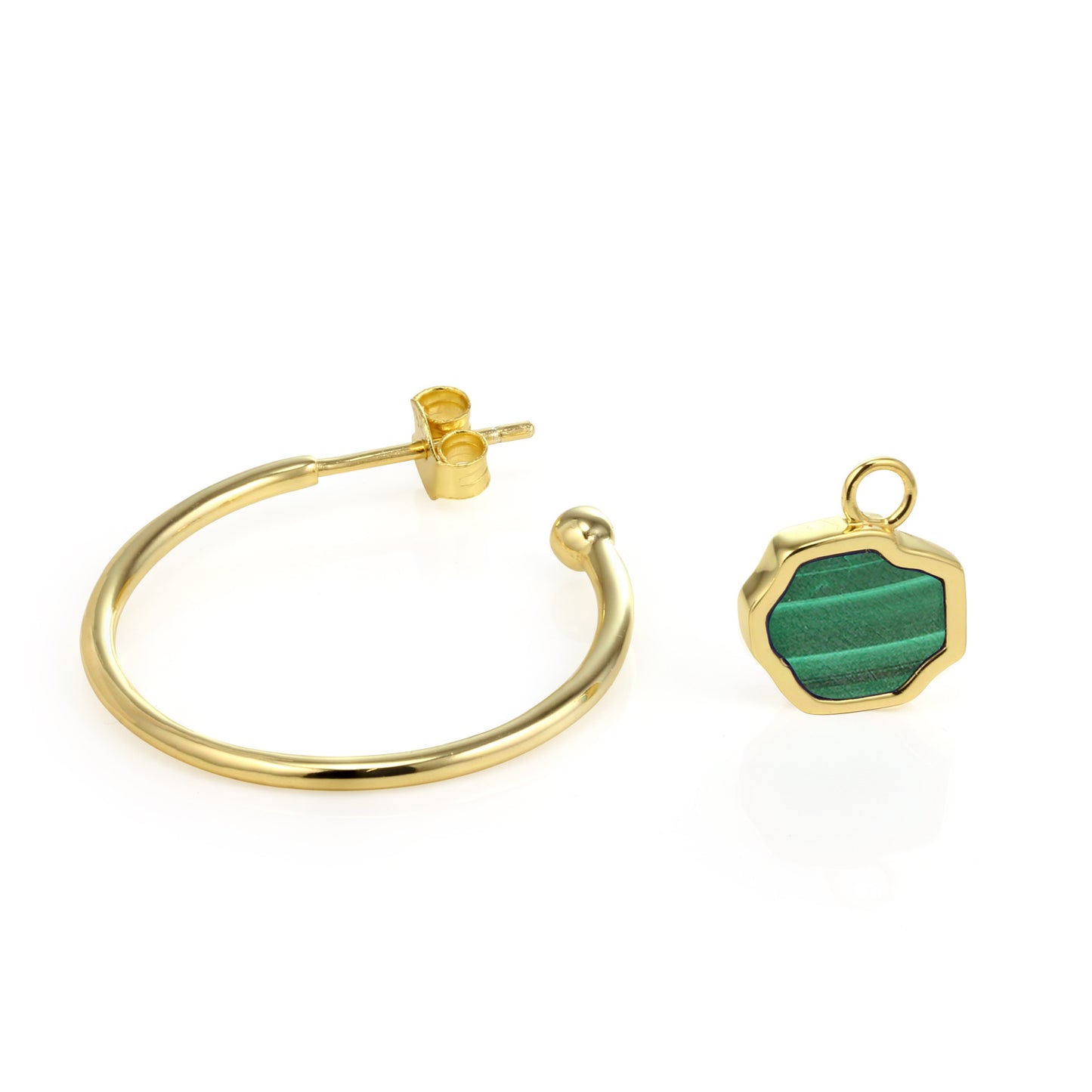 LUCK - Malachite Stone Charm & Hoop Earrings (Gold Vermeil)